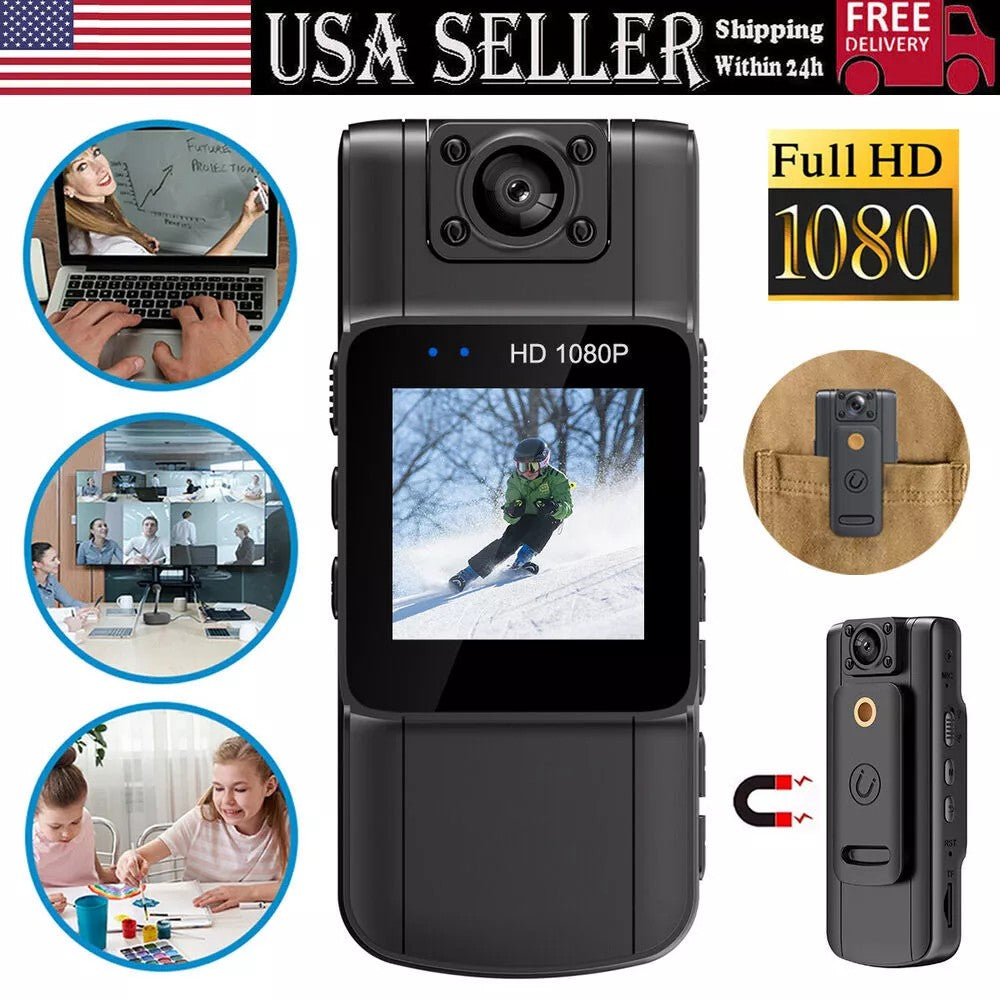 20-hour 1080P Camcorder Mini Police Body Camera HD 180° Video DVR IR Night Cam