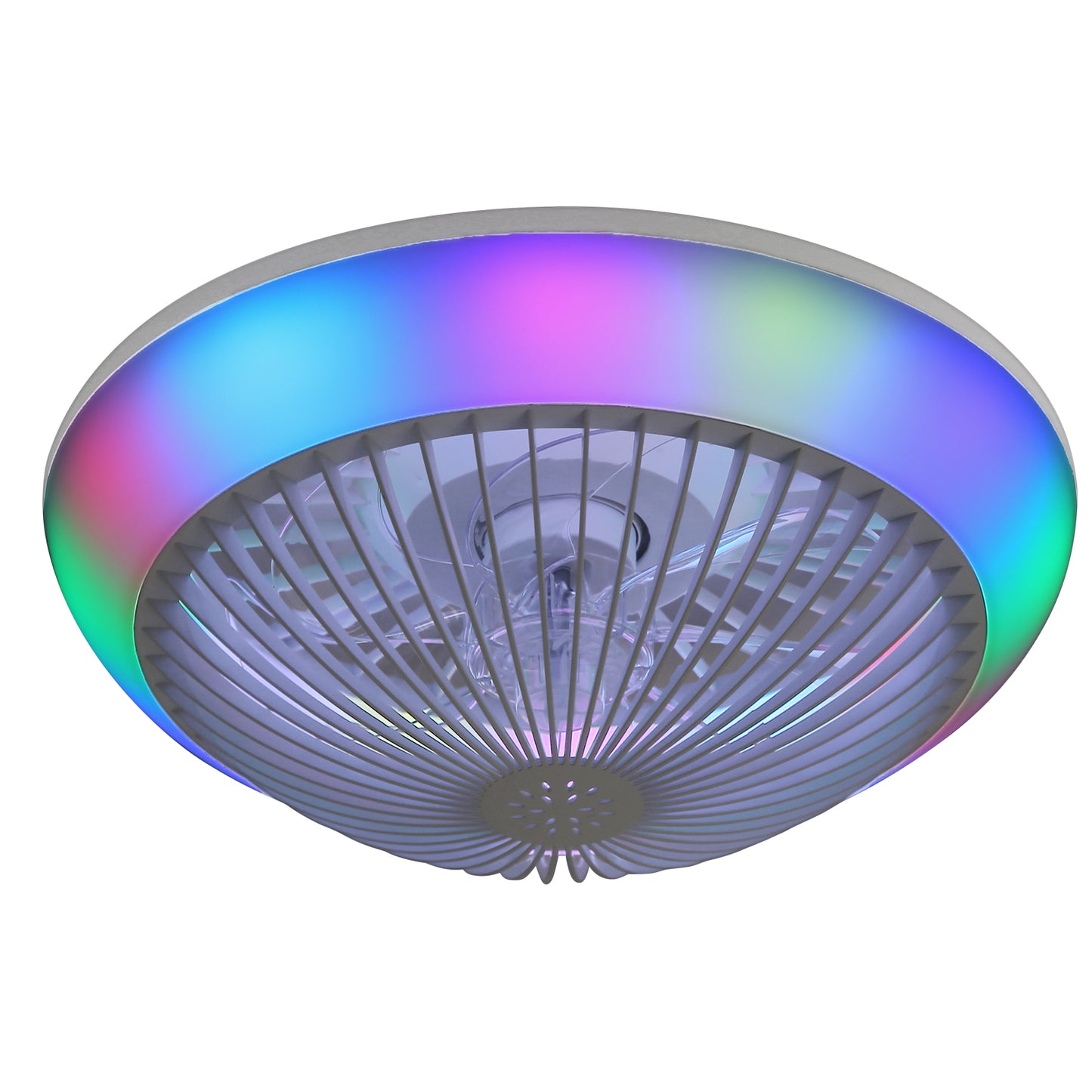 15 Inch RGB Dimmable Led Enclosed Ceiling Fan with Light Modern Bladeless 6 Speed Remote Control