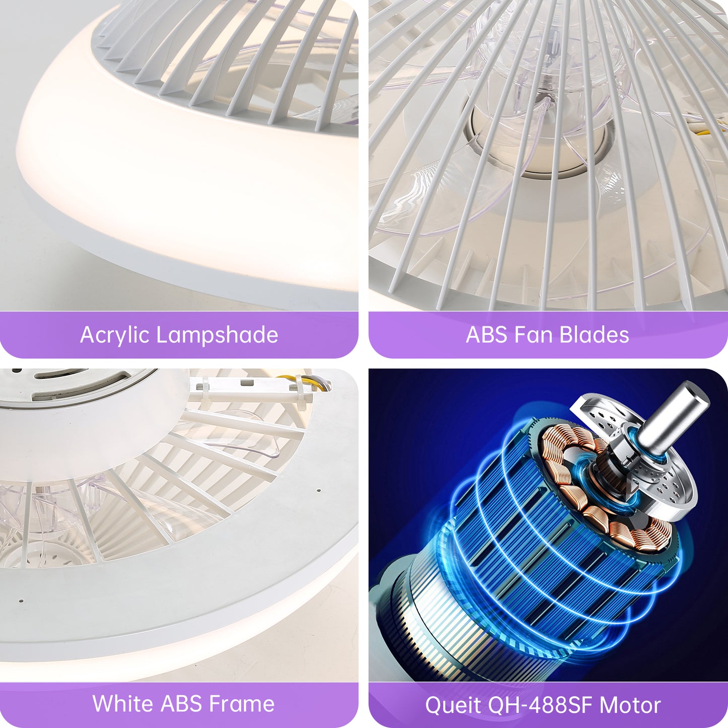 15 Inch RGB Dimmable Led Enclosed Ceiling Fan with Light Modern Bladeless 6 Speed Remote Control