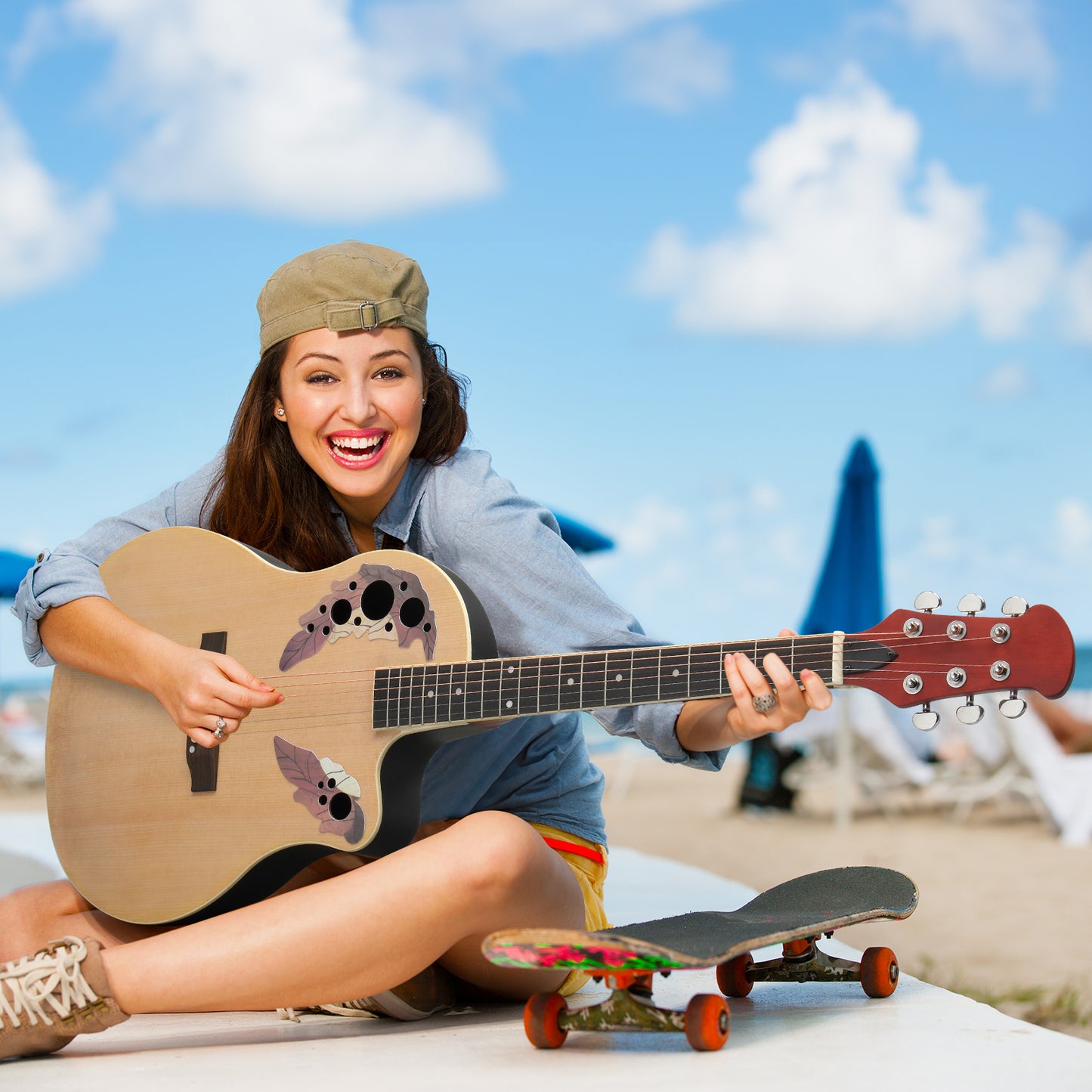 41 inch Cutawary Round Back Acoustic Guitar Spruce Top Grape Hole Burlywood