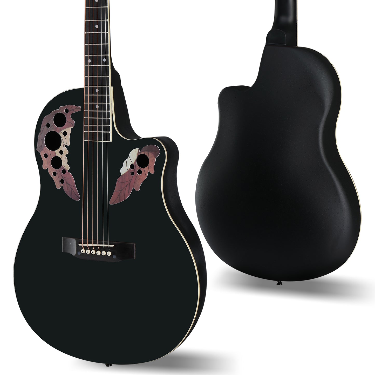 41 inch Cutawary Round  Back Acoustic Guitar Spruce Top Grape Hole Black