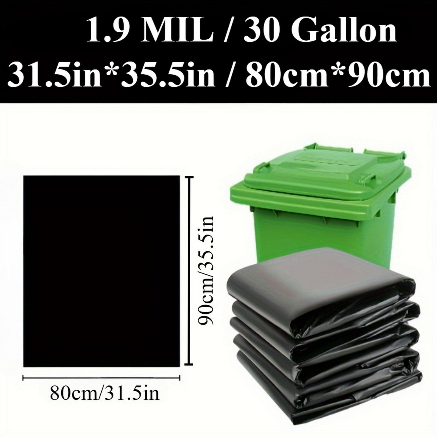 Plastics 30 Gallon Trash Bags (50PCS) 31" x 35" - Large Heavy Duty Can Liners - Plastic Black Garbage Bags for Lawn, Leaf, Contractor, Yard