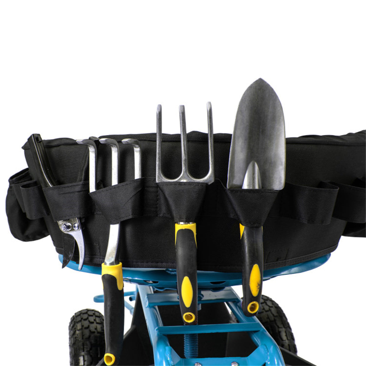 Garden Cart Height Adjustable Scooter with Swivel Seat & Tool Storage- Blue