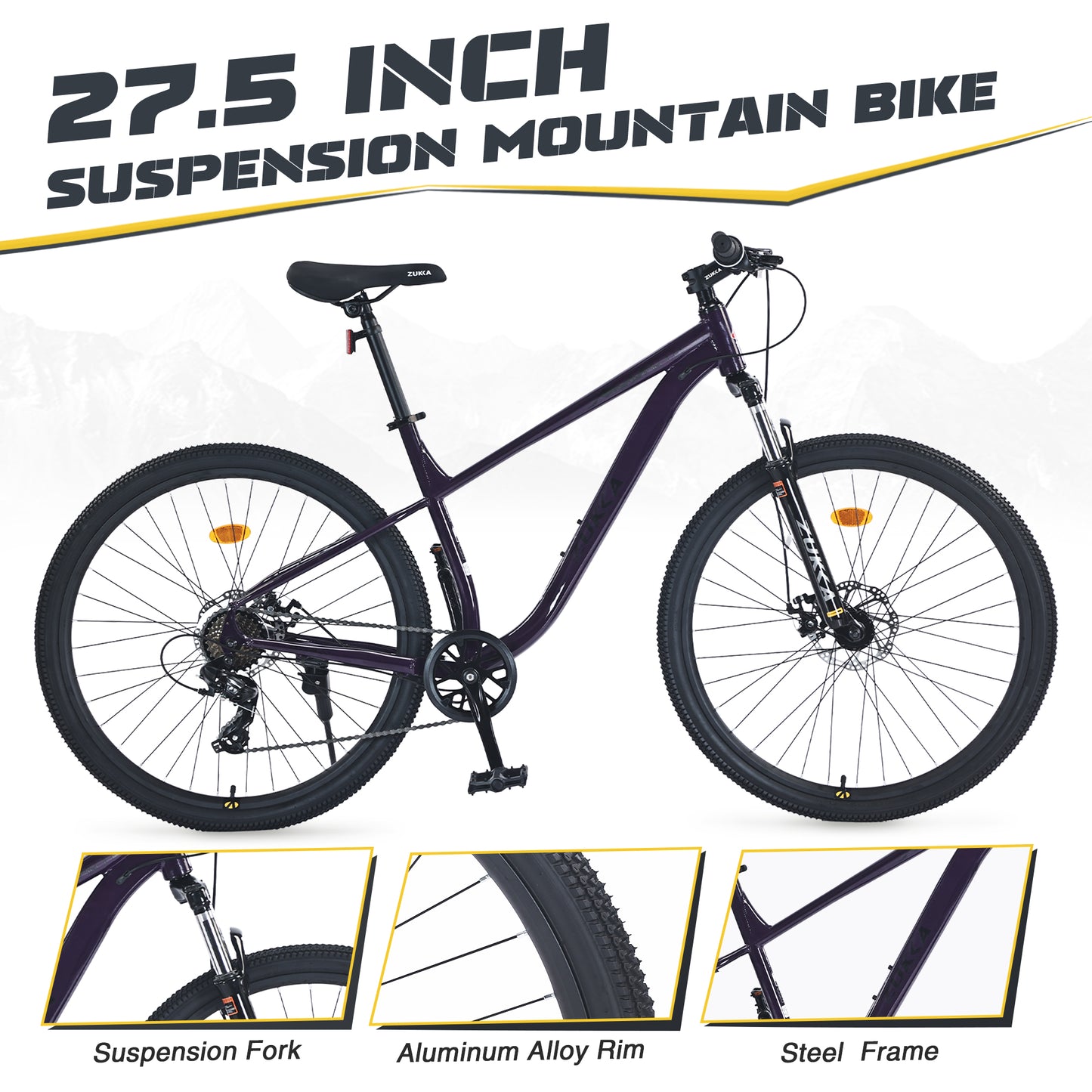 27.5 Inch Wheels 8 Speed Mountain Bike, for Men Women Boys and Girls, Front Suspension, Steel Frame