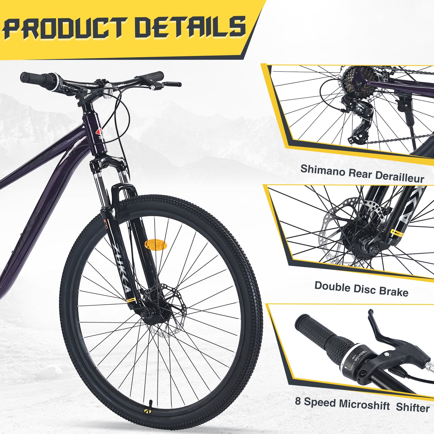 27.5 Inch Wheels 8 Speed Mountain Bike, for Men Women Boys and Girls, Front Suspension, Steel Frame