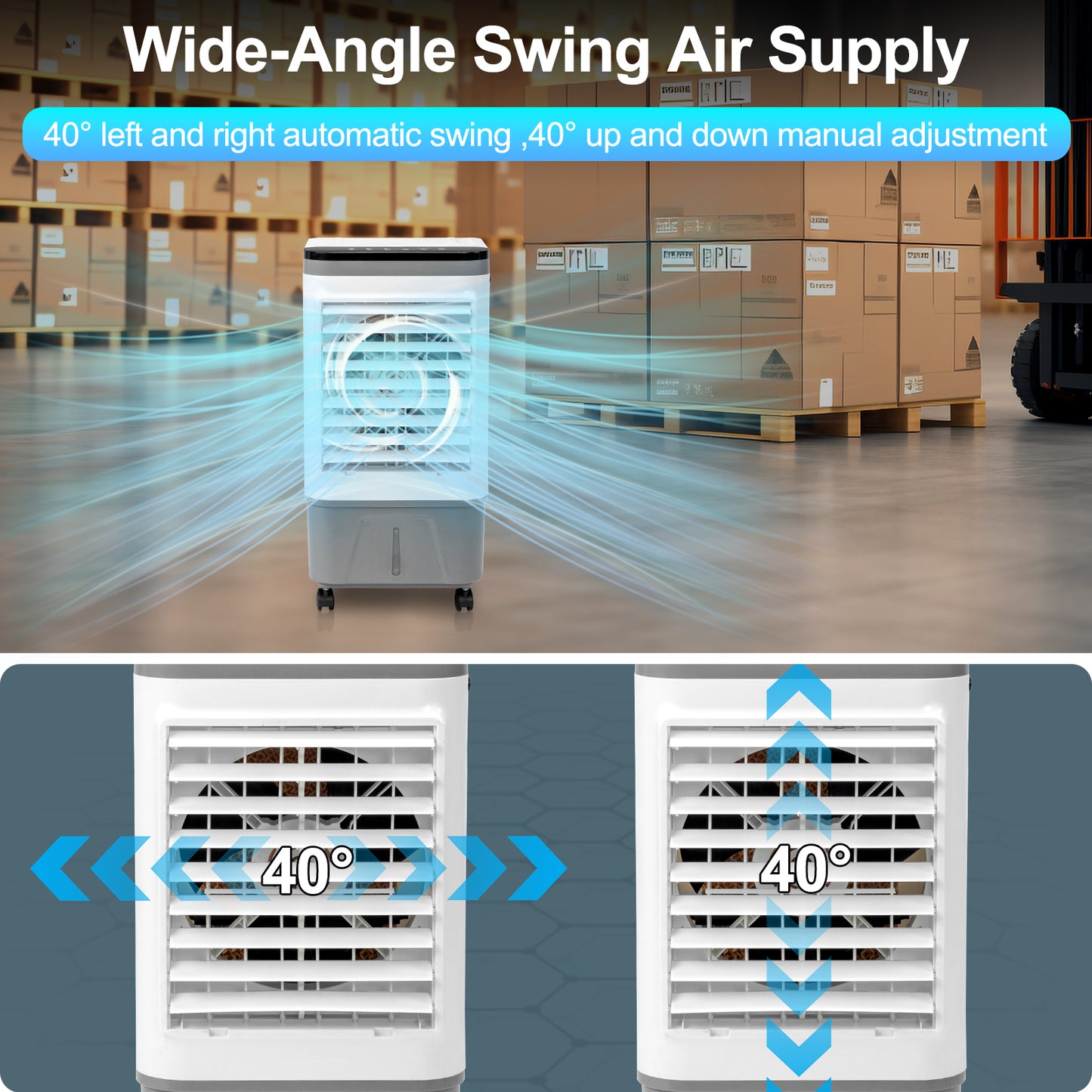 3 in 1 Portable Evaporative Cooler,720R,Indoor,Outdoor,461CFM Air Cooler with remote,Copper motor,5.28 Gal Water Tank & Scroll Casters, 4 Ice Packs,12H timer settings,Gray and White