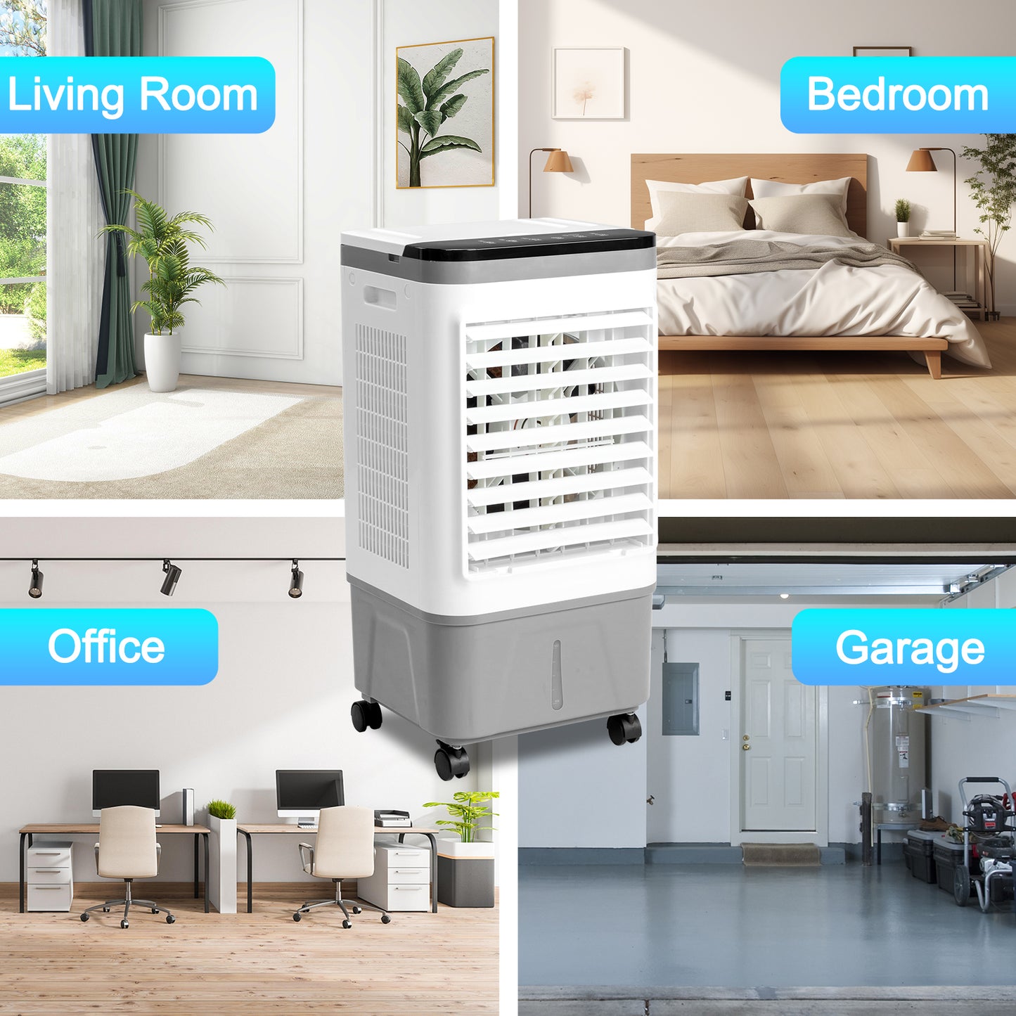 3 in 1 Portable Evaporative Cooler,720R,Indoor,Outdoor,461CFM Air Cooler with remote,Copper motor,5.28 Gal Water Tank & Scroll Casters, 4 Ice Packs,12H timer settings,Gray and White