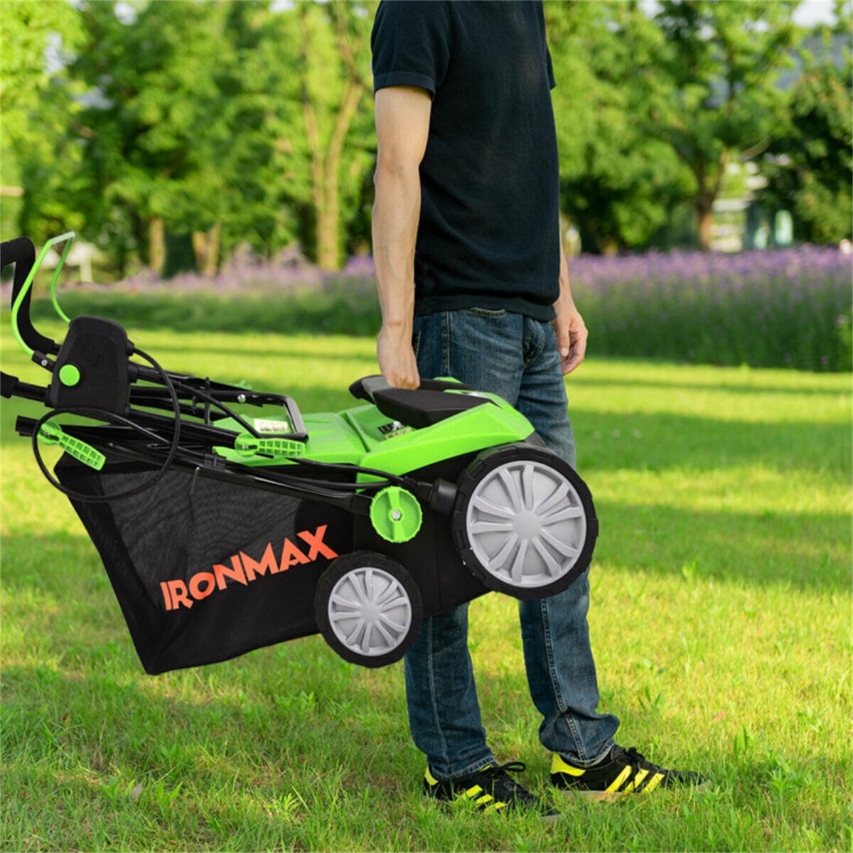 13 Inch 12 Amp Electric Scarifier with Collection Bag and Removable Blades Electric Lawn Dethatcher w/ 50L Collection Bag Green