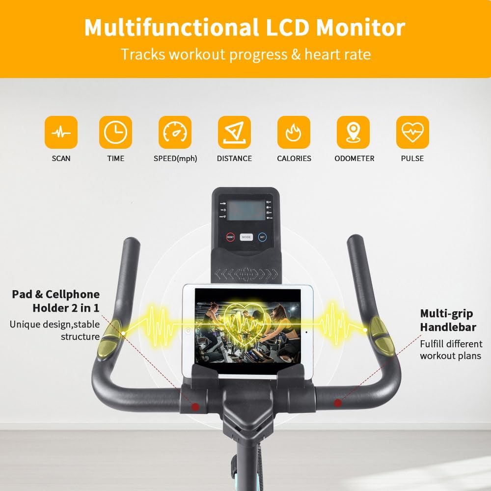 Exercise Bike with LCD Monitor and Comfortable Seat Cushion for Home Gym Cardio Fitness Training