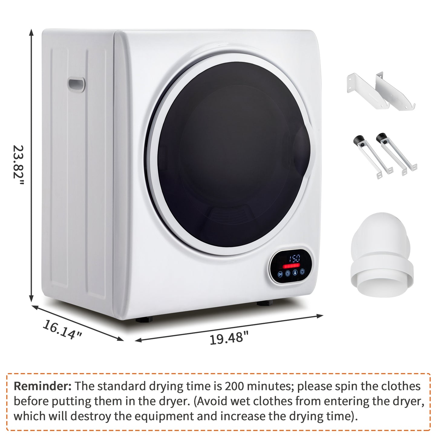 Compact portable Household clothes Dryer 1.5CUFT Drum Dryer with LED display -White 120V 2.5KG