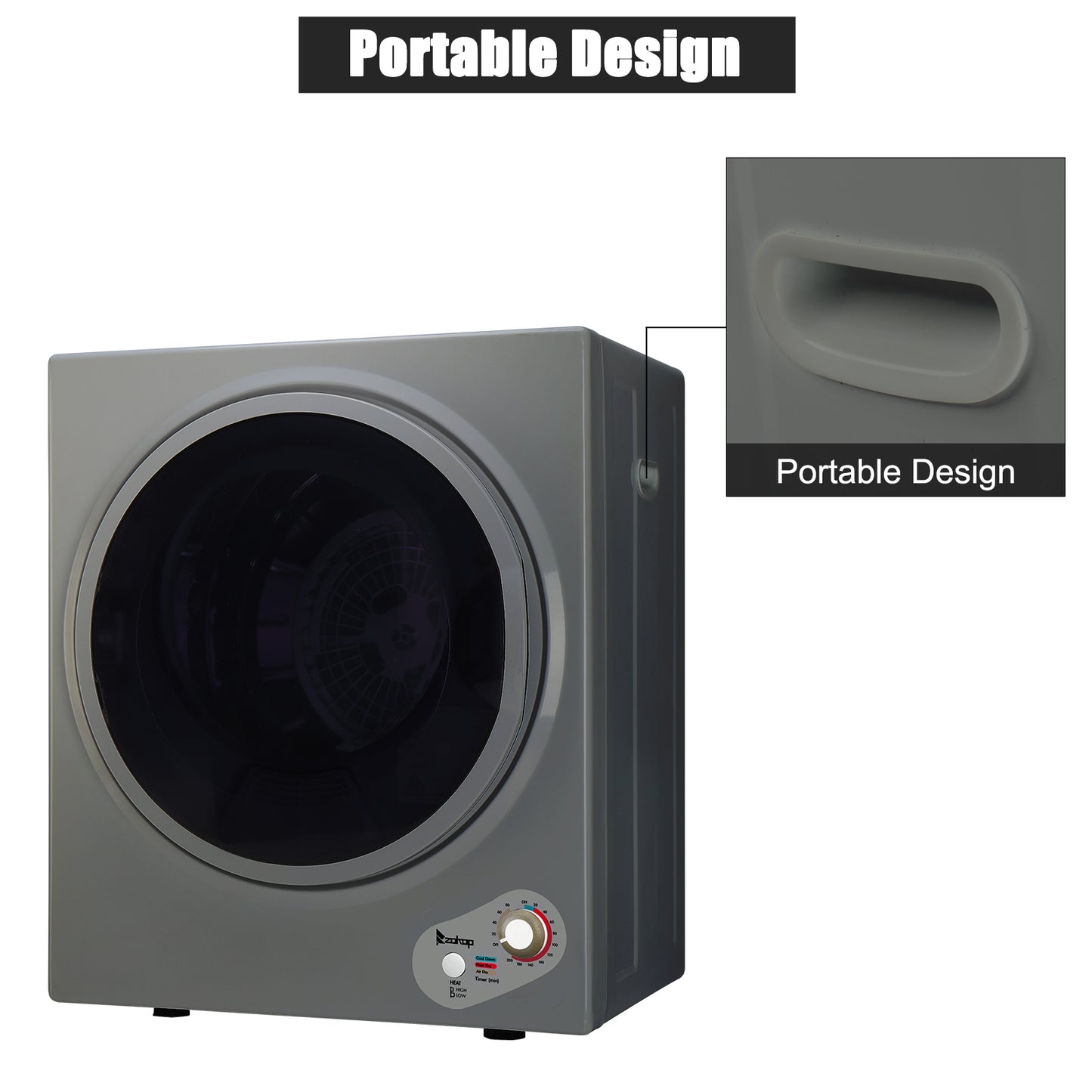 Compact Portable Household clothes Dryer 2.5KG 1.6cuft with Stainless Steel Drum Black and White 120V MECHANICAL Control ETL Certification