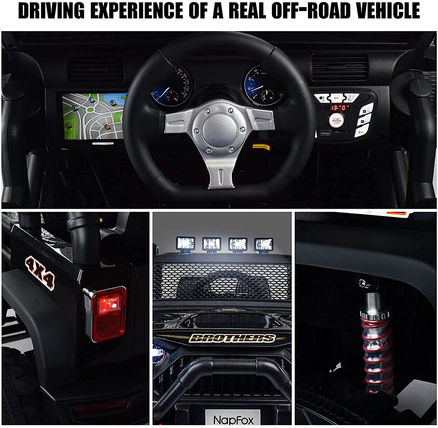 48.4" Large Ride On Car, Battery Powered Electric Car with 2 Seats, Remote Control, 14" Large Suspension Wheels, LED Lights, Music, Bluetooth