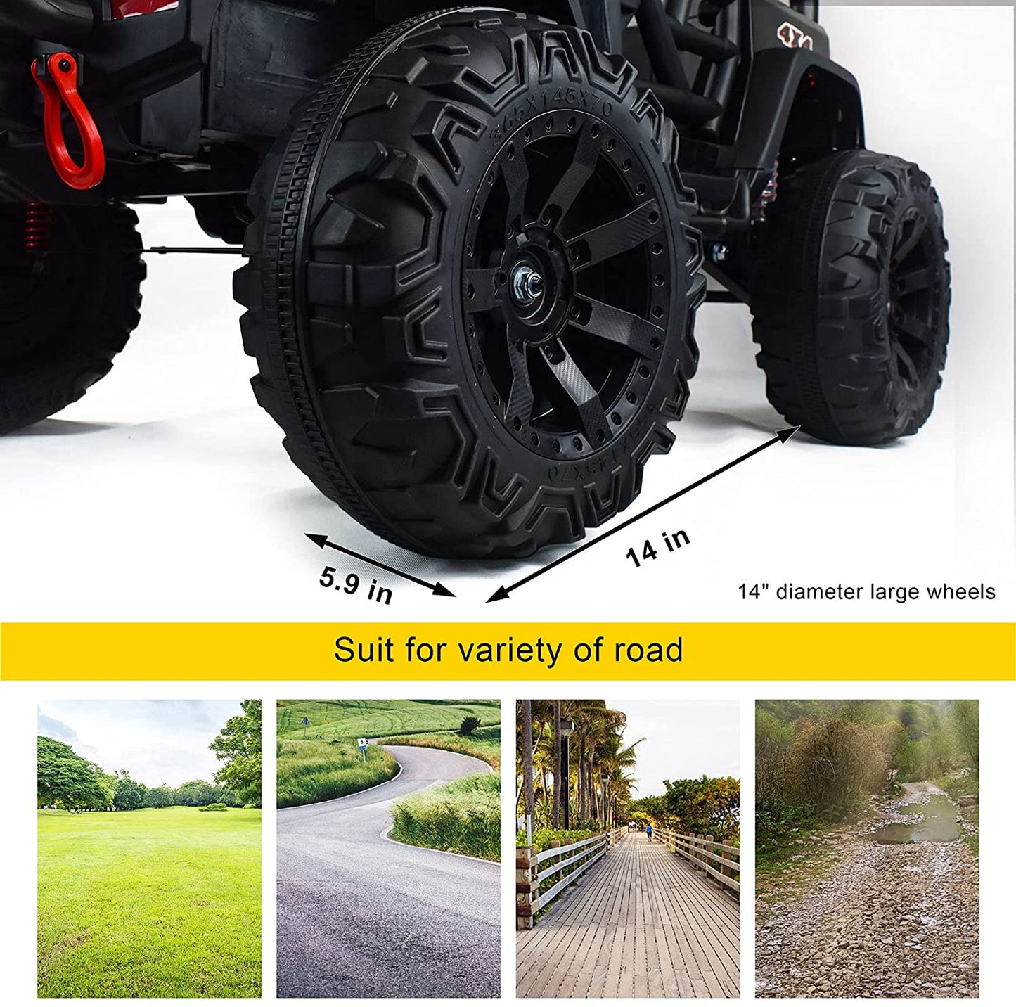 48.4" Large Ride On Car, Battery Powered Electric Car with 2 Seats, Remote Control, 14" Large Suspension Wheels, LED Lights, Music, Bluetooth