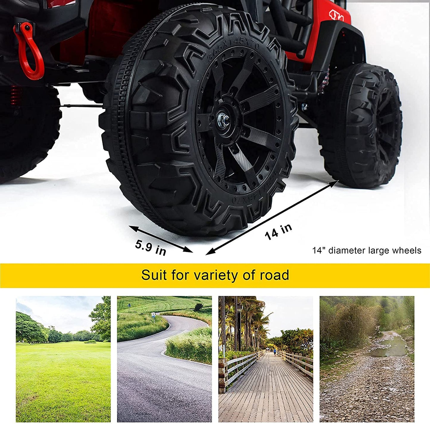 48.4" Large Ride On Car for Kids, Battery Powered Electric Car with 2 Seats, Remote Control, 14" Large Suspension Wheels, LED Lights, Music, Bluetooth,red