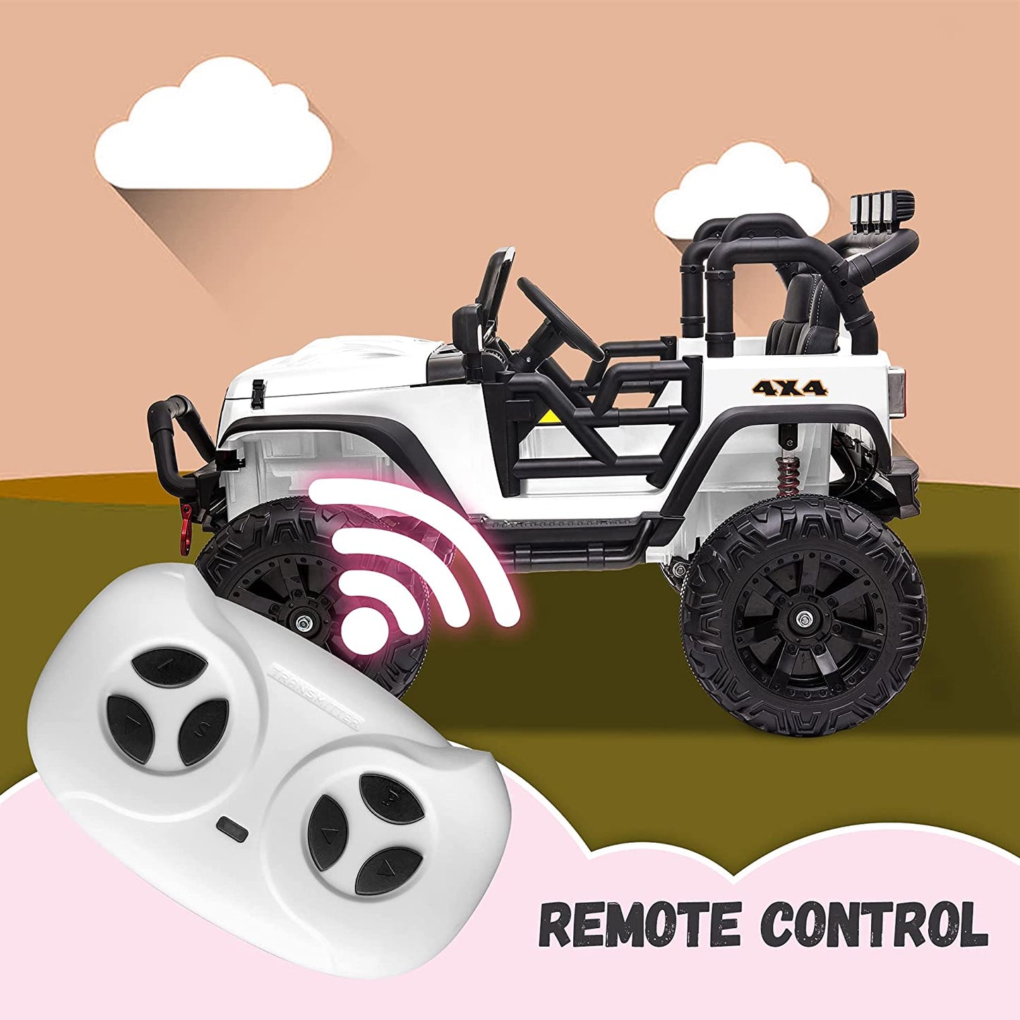 48.4" Large Ride On Car, Battery Powered Electric Car with 2 Seats, Remote Control, 14" Large Suspension Wheels, LED Lights, Music, Bluetooth,white