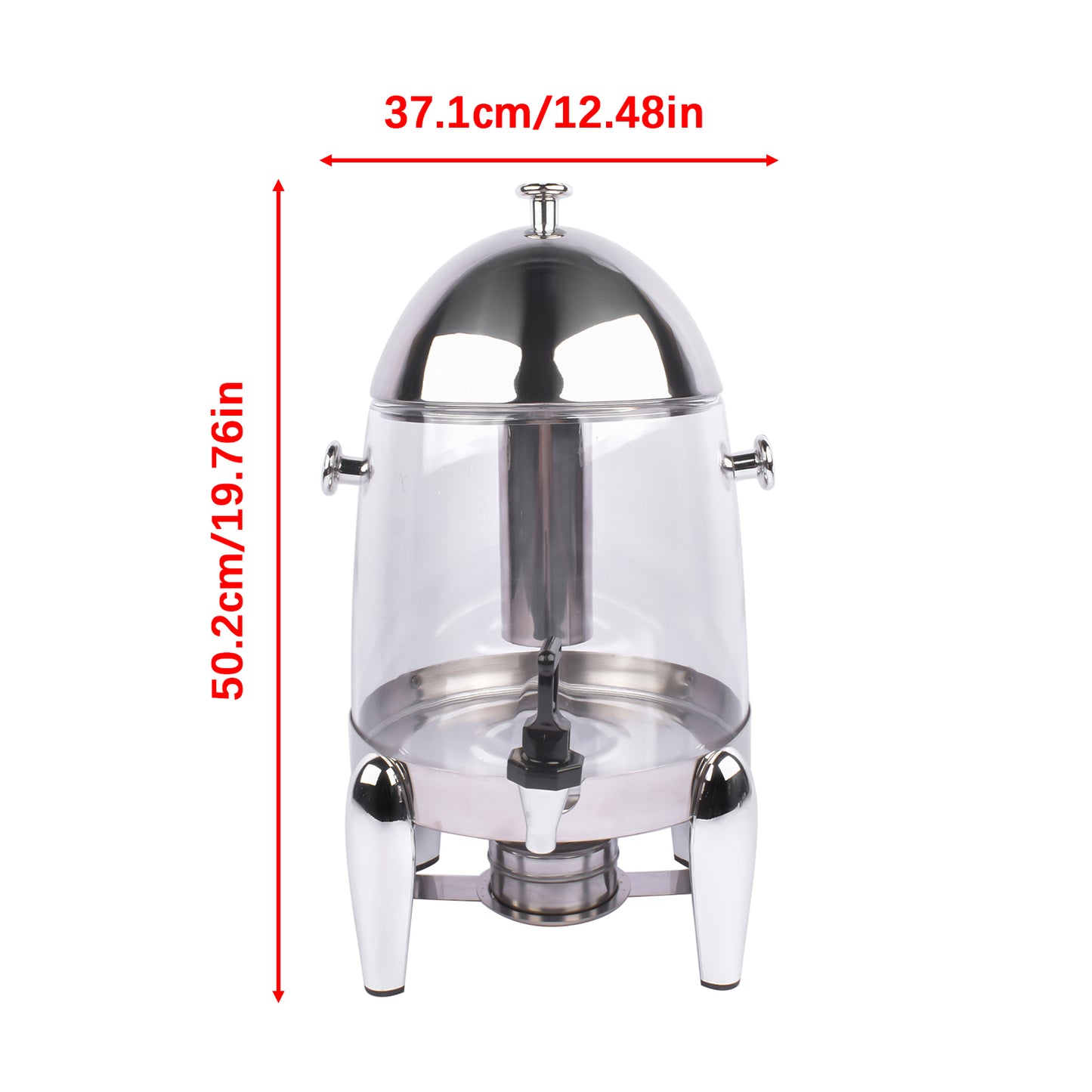 3-Gallon Beverage Dispenser, Alcohol Heated Hot and Cold Drink Container with Faucet, Commercial Beverage Container for Coffee, Juice, Lemonade (Clear, Stainless Steel)