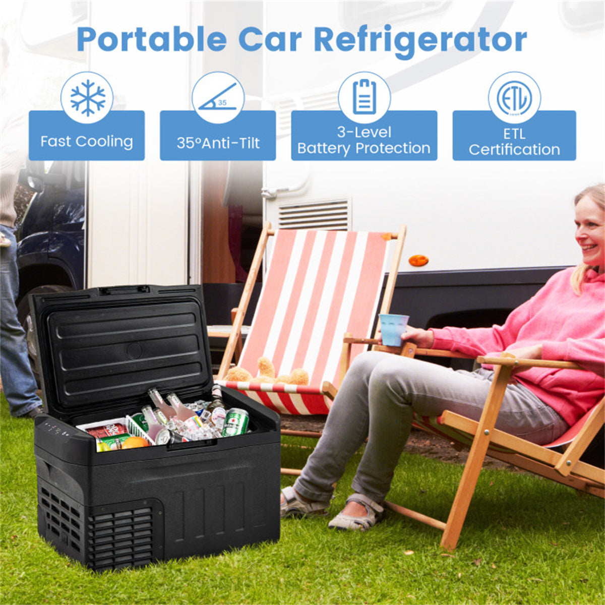 12 Volt Car Refrigerator w/ -4℉~68℉ Adjustable Range Divider for Camping