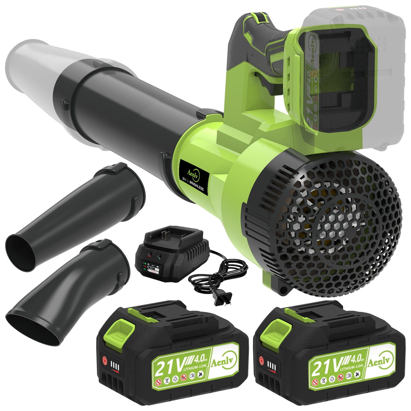 Leaf Blower Cordless, 400cfm & 200MPH Brushless Motor Electric Leaf Blower with 2X 21V 4.0Ah Battery Powered ，5 Speed Powerful Blowing Ideal for Lawn Care & Yard Blowing Leaves, Snow