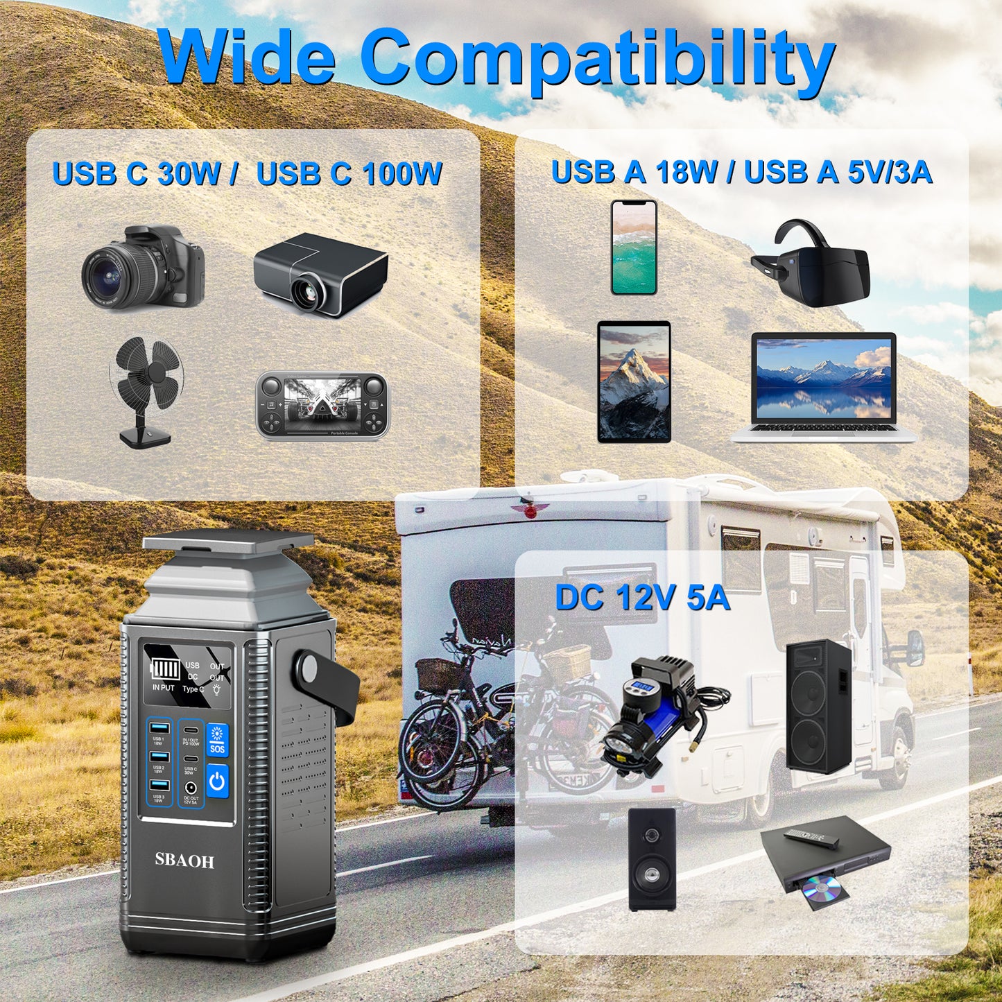 100W Power Station 296Wh Lithium Battery Power Bank 80000mAh Portable Charger Battery For Outdoor Energy Storage Supply