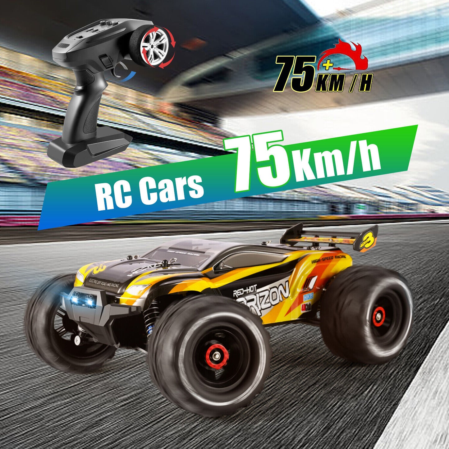 High Speed 50+kmh RC Car, RC Monster Truck,Racing Hobby Car, 4WD All Terrain Off-Road Remote Control Car, 2.4Ghz RC Crawler, 2 Battery
