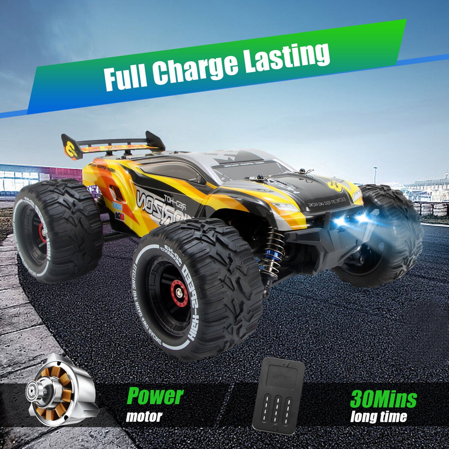 High Speed 50+kmh RC Car, RC Monster Truck,Racing Hobby Car, 4WD All Terrain Off-Road Remote Control Car, 2.4Ghz RC Crawler, 2 Battery