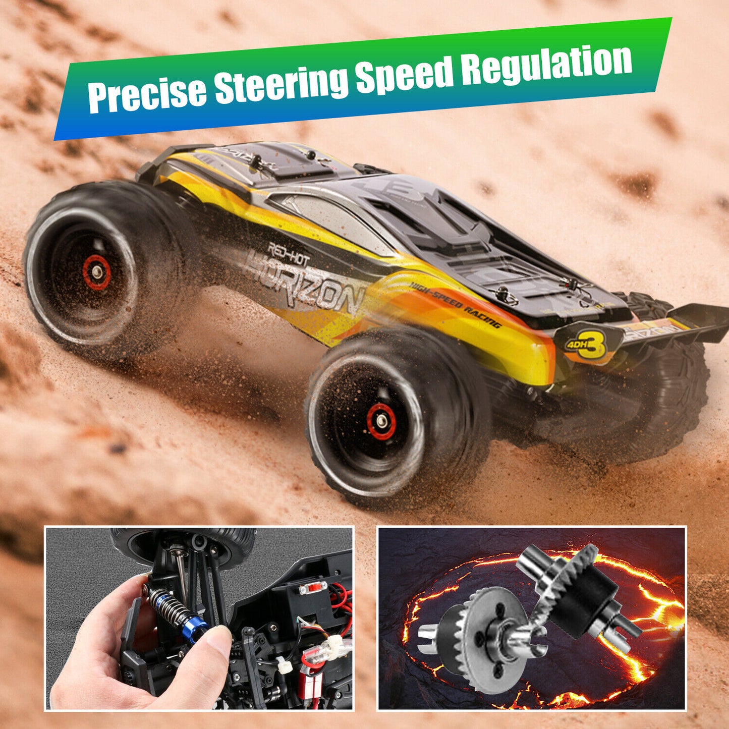 High Speed 50+kmh RC Car, RC Monster Truck,Racing Hobby Car, 4WD All Terrain Off-Road Remote Control Car, 2.4Ghz RC Crawler, 2 Battery