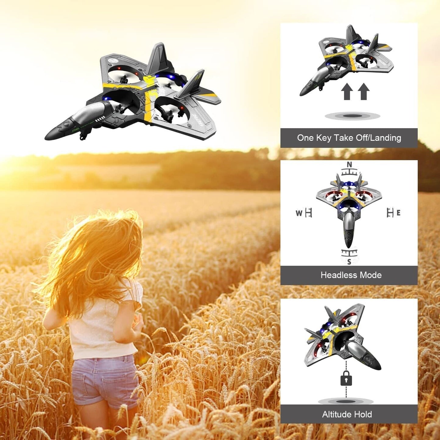 4DRC V17 Remote Control Plane 2.4Ghz Foam RC Airplanes Helicopter Quadcopter,Spinning Drone with Cool Lights