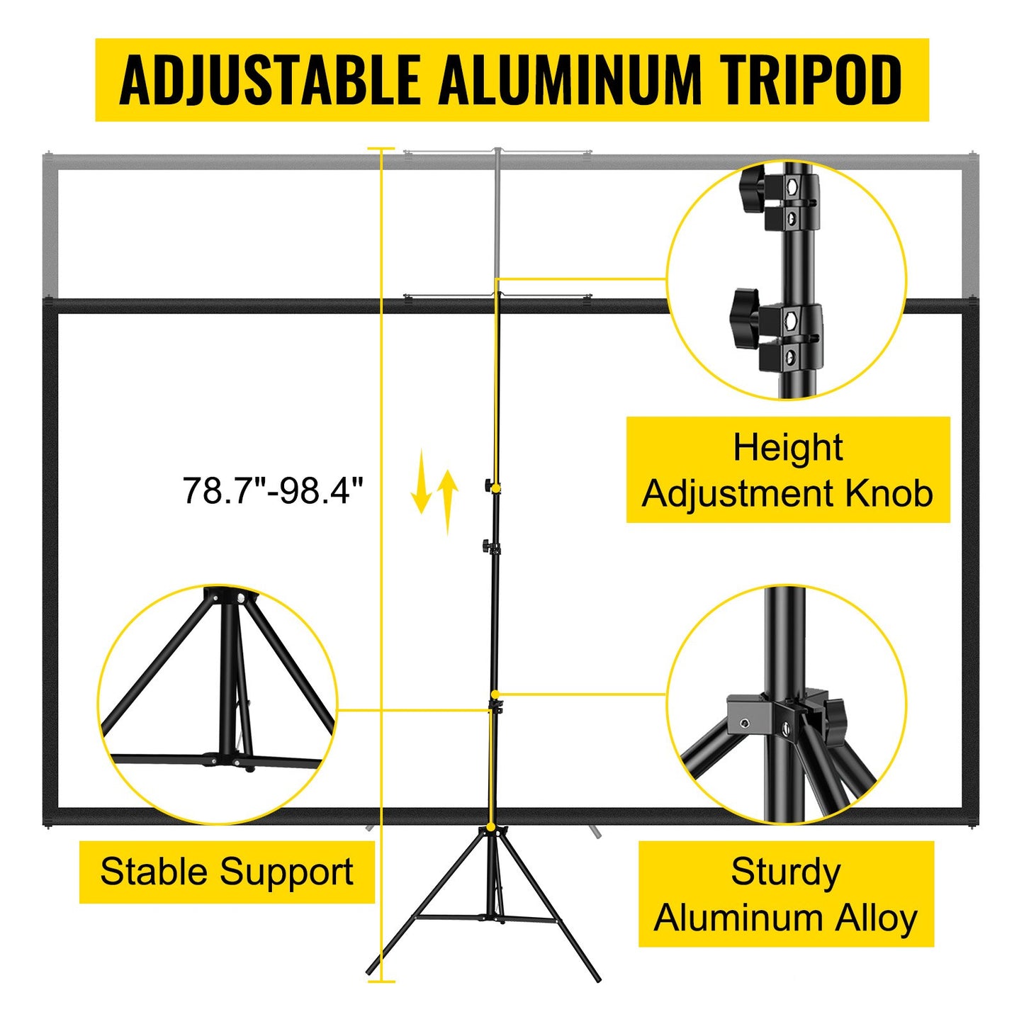 100" Projector Screen with Tripod Stand - 4K HD, Wrinkle-Free Portable Movie Screen for Home Theater, Gaming & Office Use