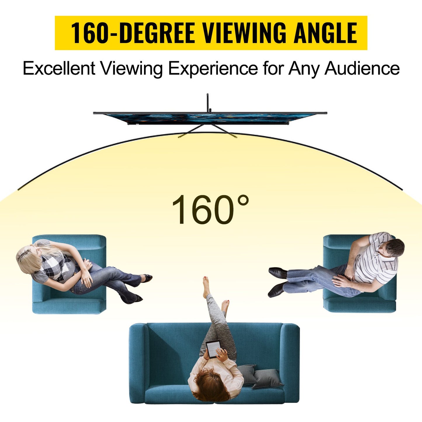 100" Projector Screen with Tripod Stand - 4K HD, Wrinkle-Free Portable Movie Screen for Home Theater, Gaming & Office Use