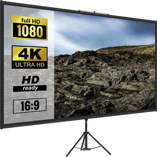 100" Projector Screen with Tripod Stand - 4K HD, Wrinkle-Free Portable Movie Screen for Home Theater, Gaming & Office Use