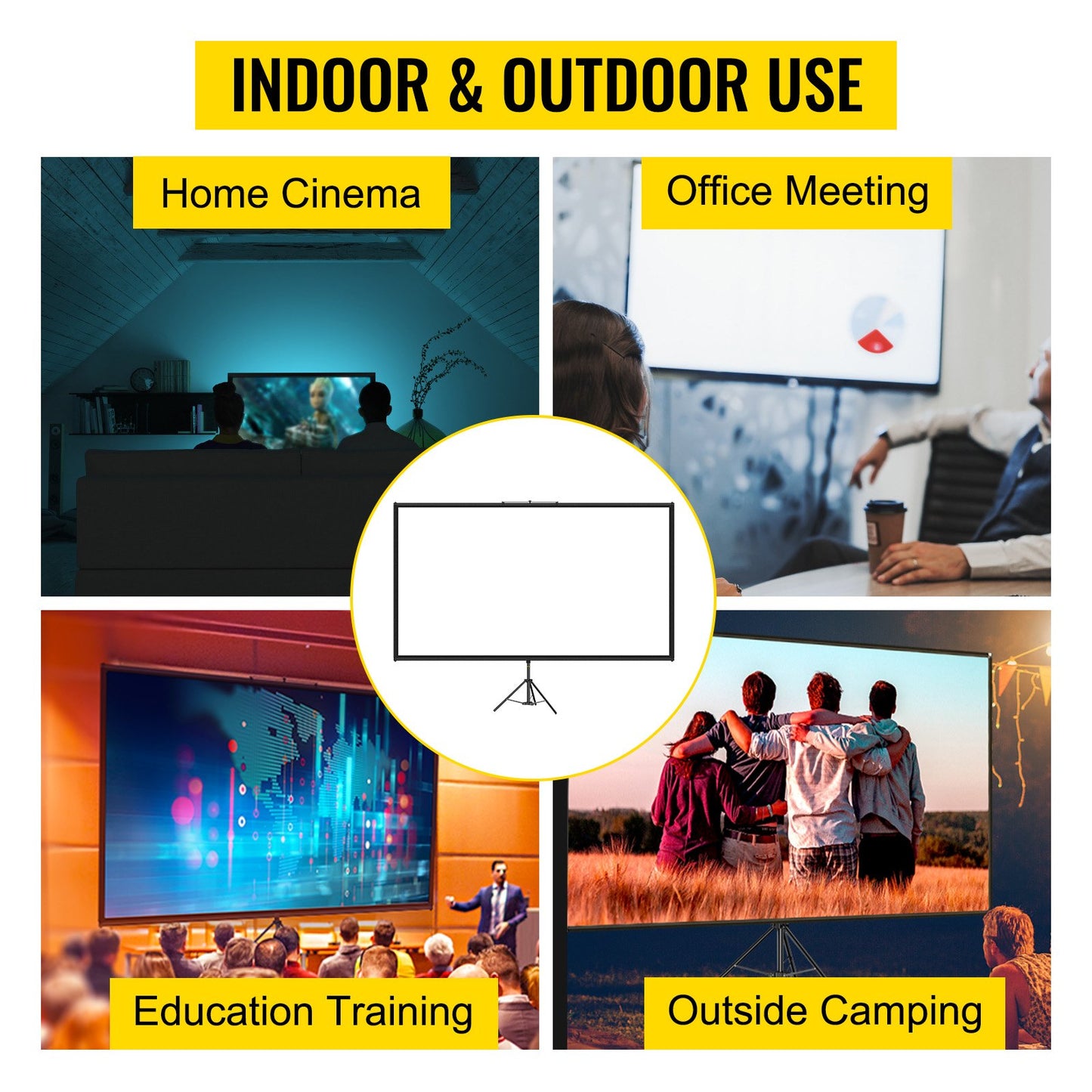 100" Projector Screen with Tripod Stand - 4K HD, Wrinkle-Free Portable Movie Screen for Home Theater, Gaming & Office Use