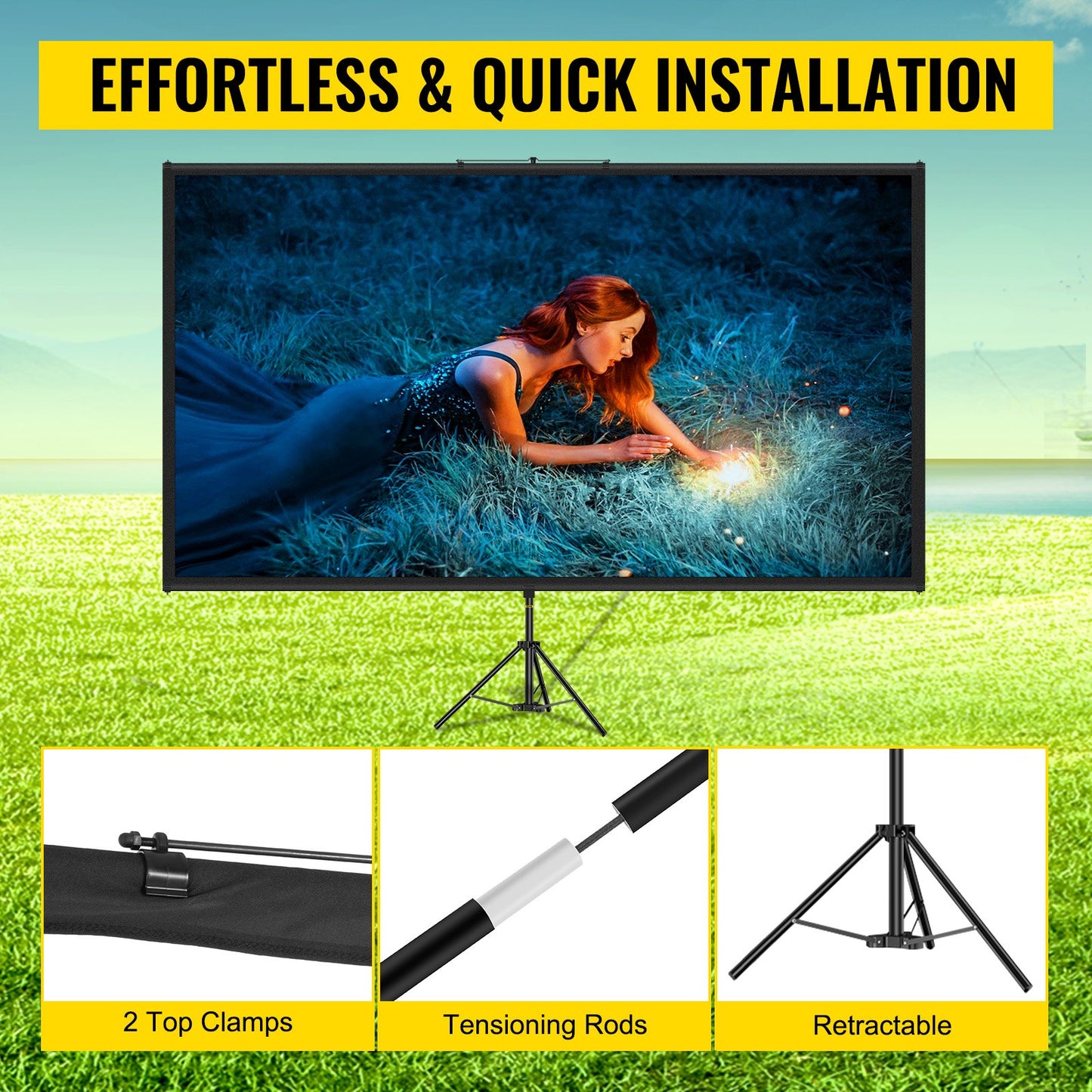 100" Projector Screen with Tripod Stand - 4K HD, Wrinkle-Free Portable Movie Screen for Home Theater, Gaming & Office Use