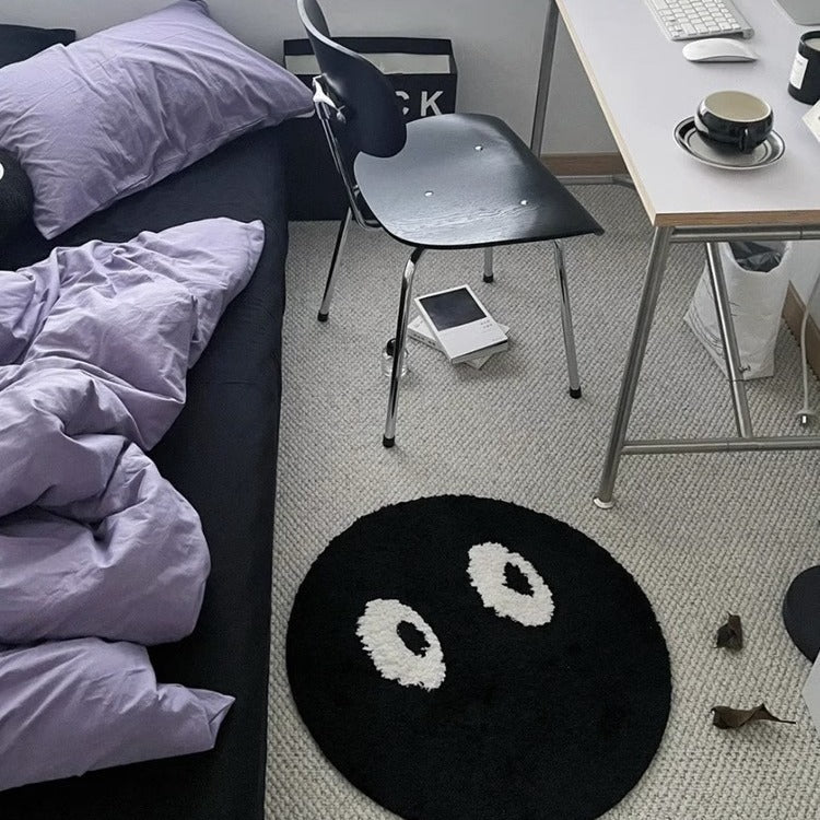 Flocked round black 8-digit carpet