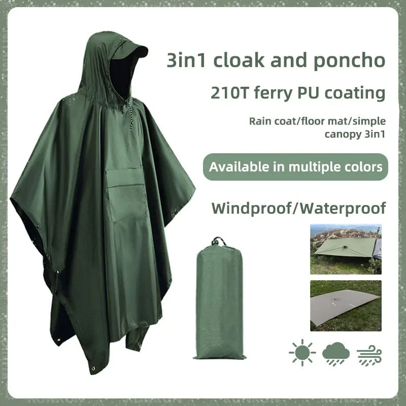 3 In 1 Outdoor Raincoat Hooded Sleeve Waterproof Rain Poncho