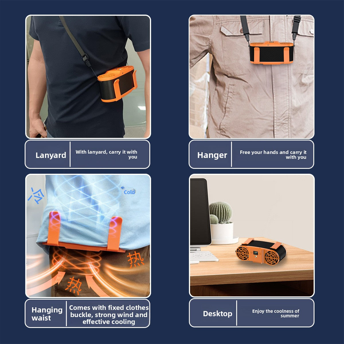 Portable Hanging Waist Fan with Fast Charge
