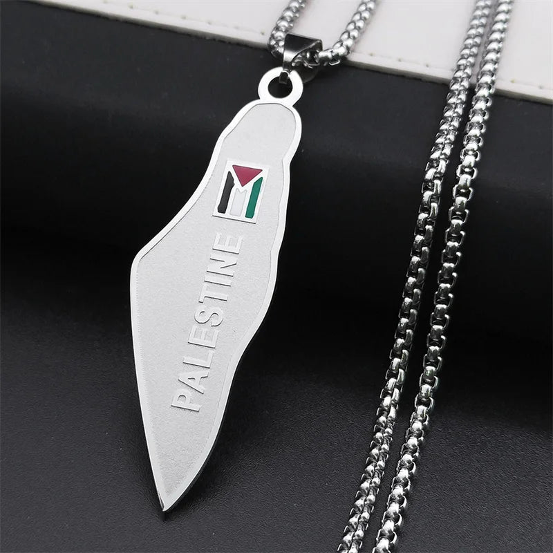 Palestine Map National Flag Necklace for Women Men Stainless Steel Gold Color Country Geography Chain Jewish Jewelry