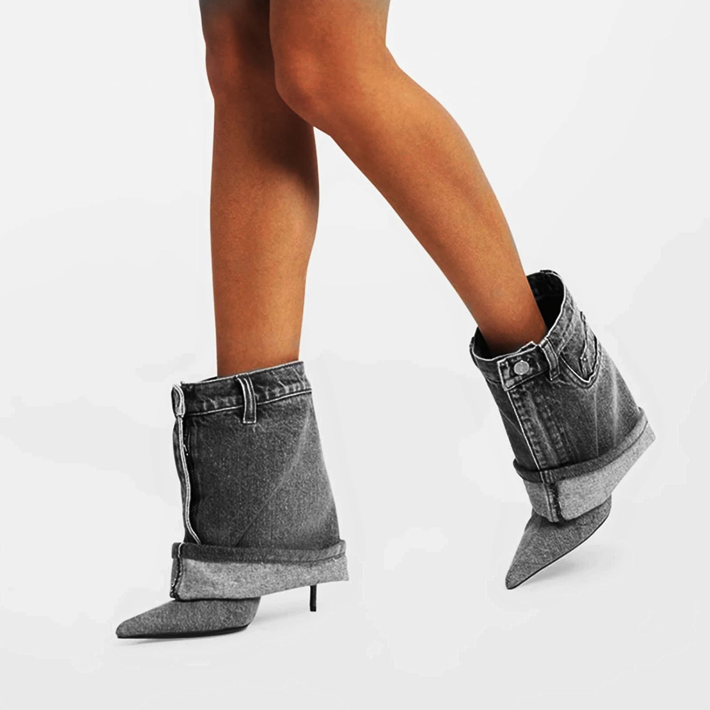 Denim Fine High Heel Boots Fashion Pointed Short Boots