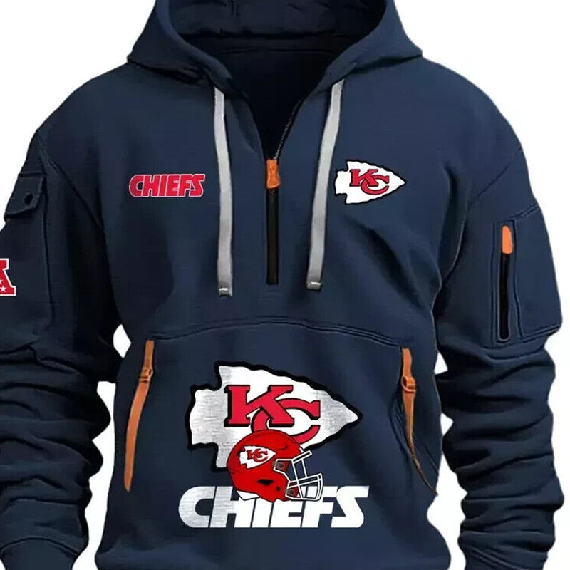 KC Cheifs Multi Pocket Zipper Football Team Hoodies