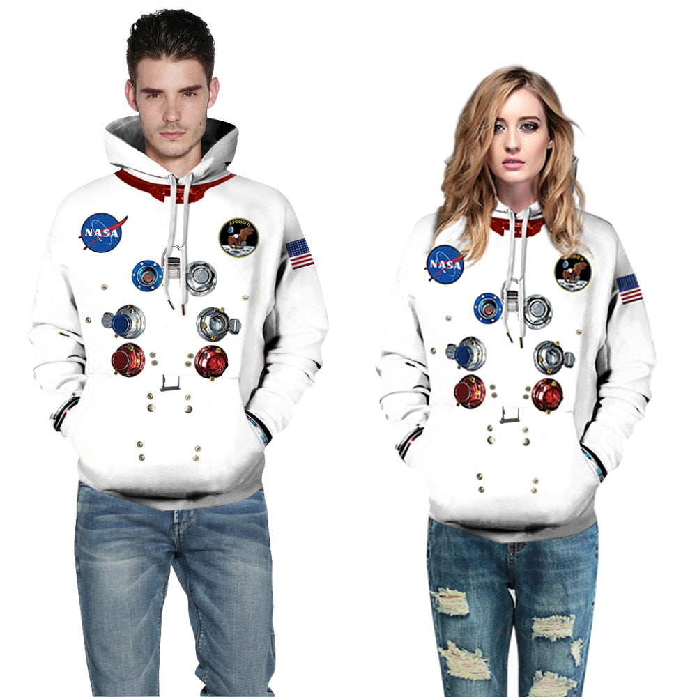3D Printed Astronaut Space Suit Pullover Sweatshirt Pocket Hoodies