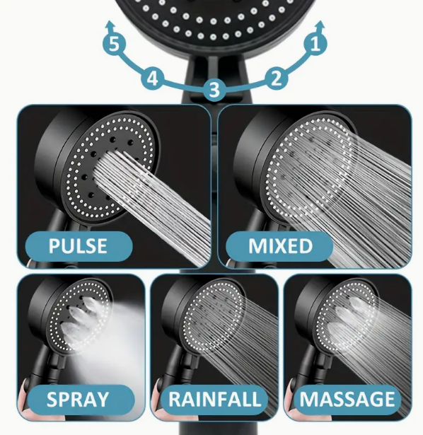 5 Modes, 360°Adjustable Detachable Hydro Jet Shower Head