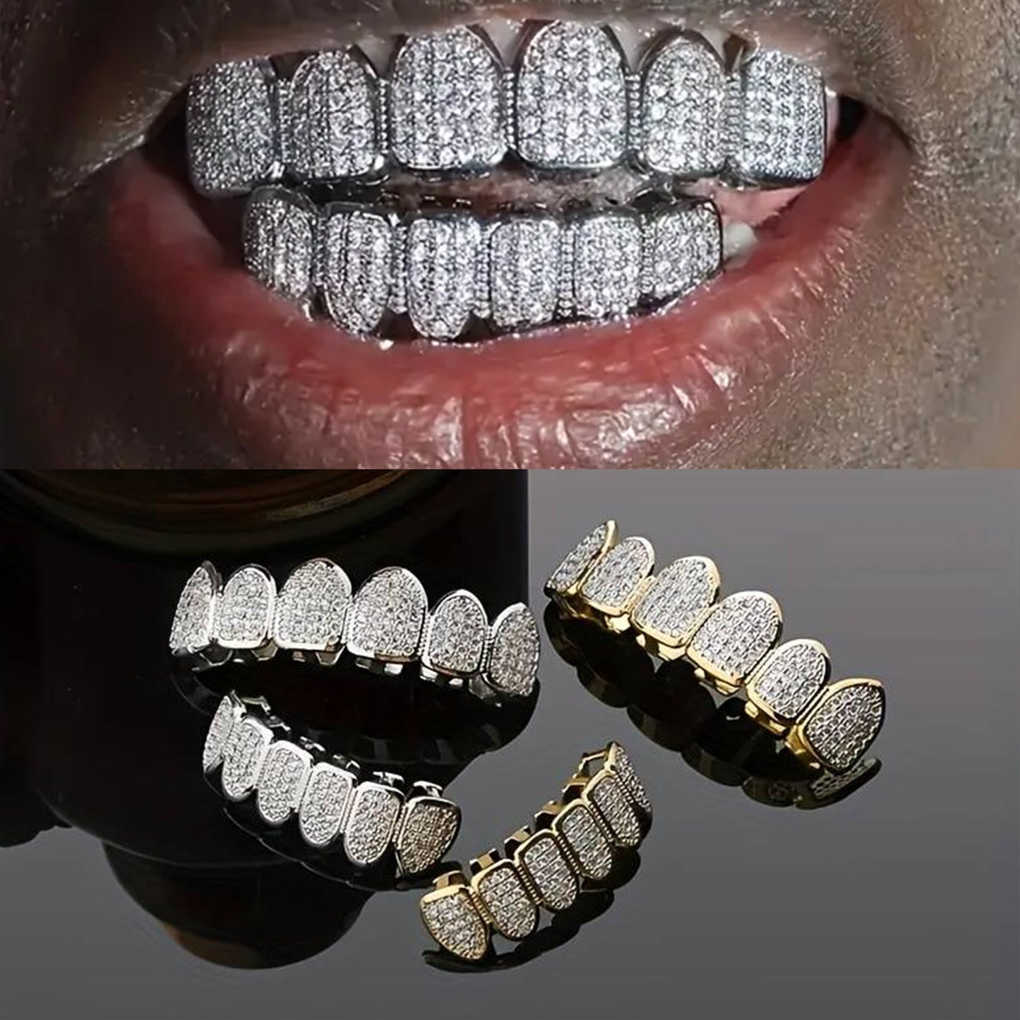 Teeth fronts copper zircon micro inlaid with real gold