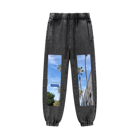 HOLLYWOOD Blvd. Sign Vintage Wash Jogger Sweatpants|380GSM