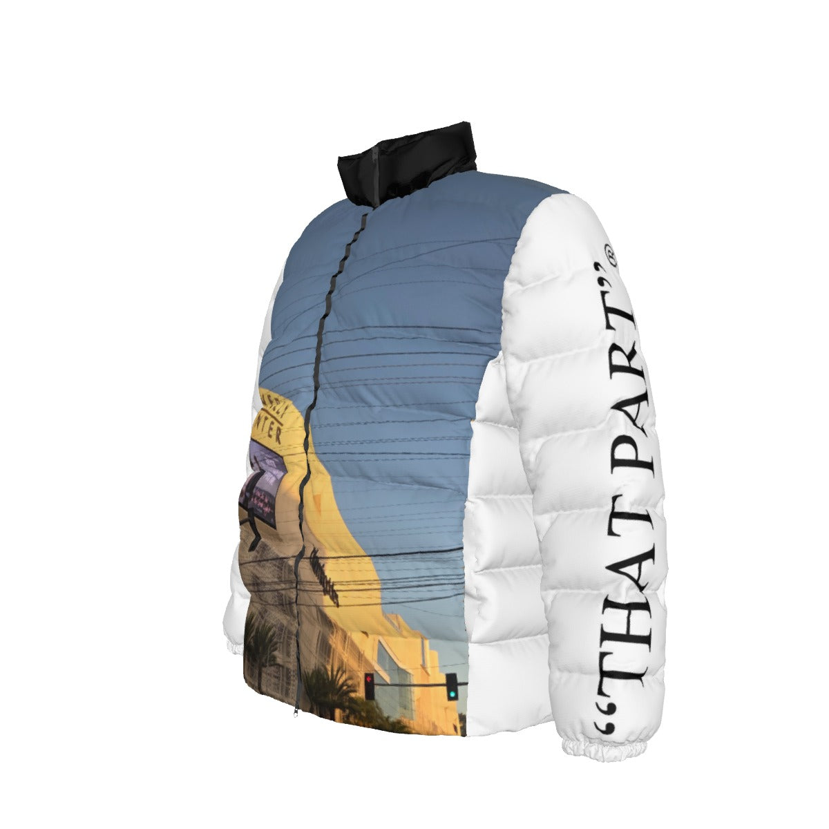 NEW!!! 'THAT PART" branded (left sleeve/ BEVERLY CENTER MALL Sign) Unisex Stand collar slim down jacket