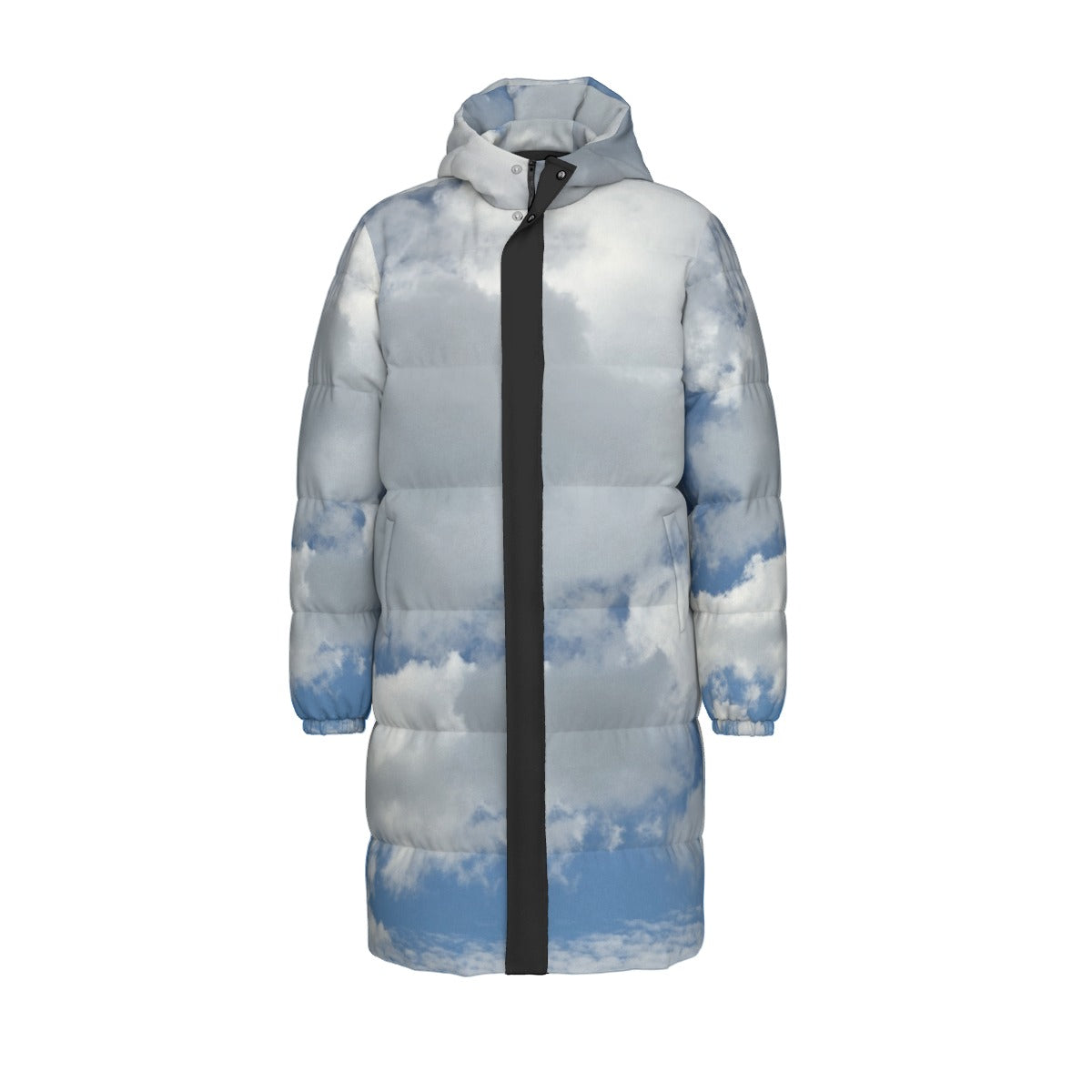 NEW!!! (CLOUDS front rear blk stripe hoodie interior) Unisex Long Down Jacket