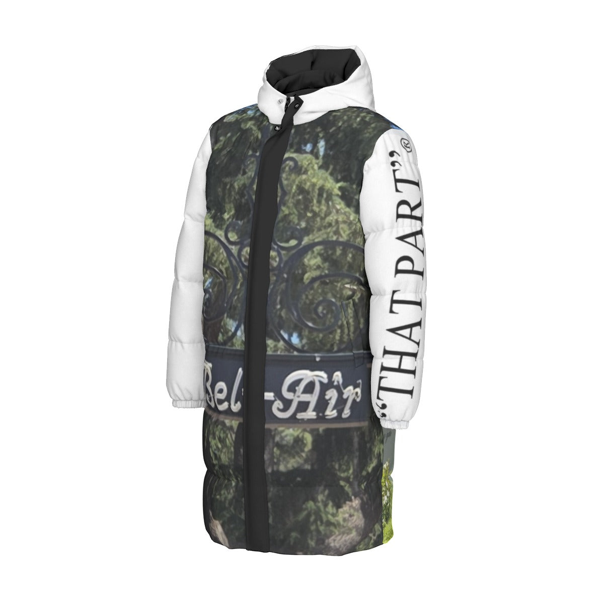 NEW!!! "THAT PART" branded (left sleeve/BEL-AIR Sign front/rear) Unisex Long Down Jacket