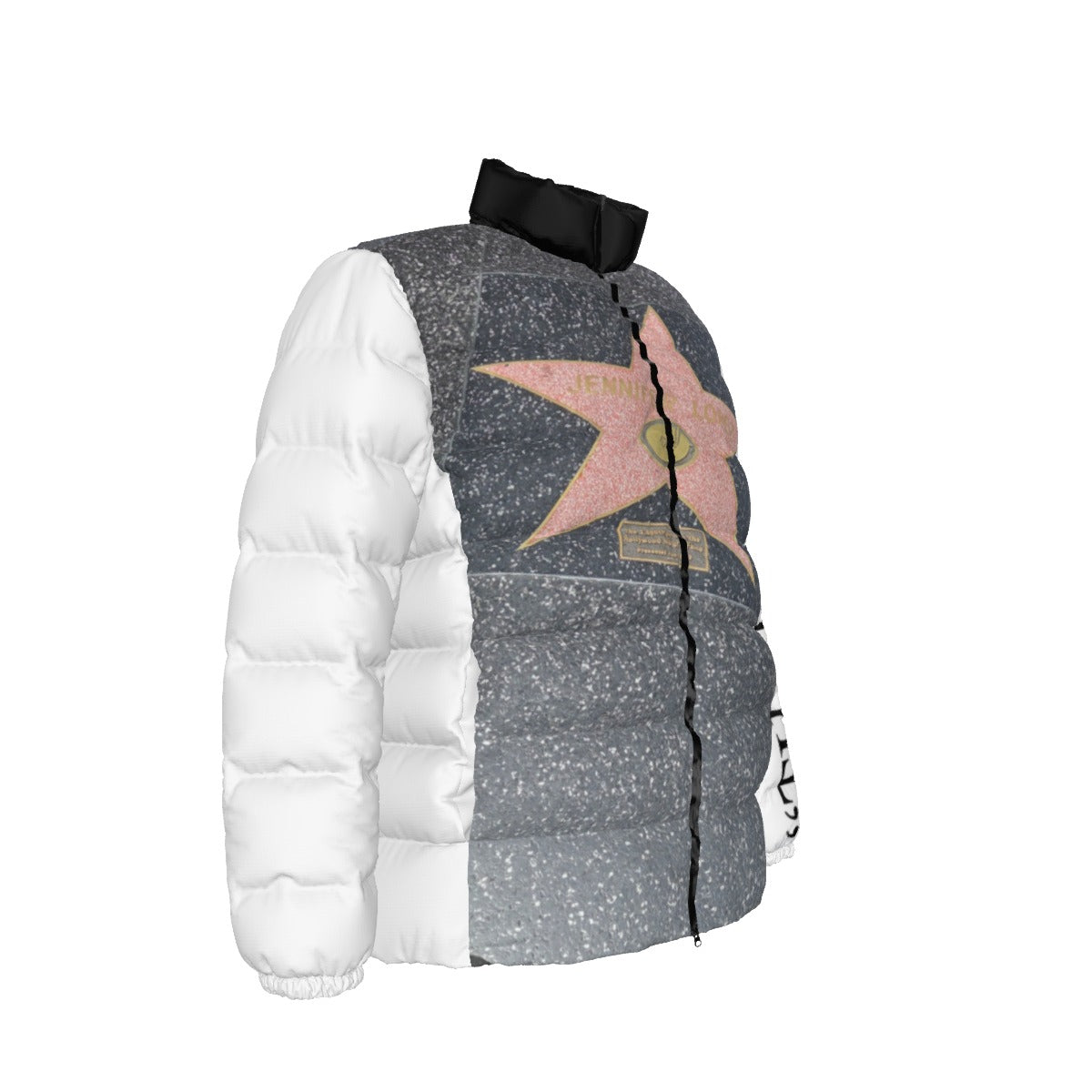NEW!!! "THAT PART" branded (left sleeve/JENNIFER LOPEZ Hollywood Blvd. STAR front/rear) Unisex Stand collar slim down jacket