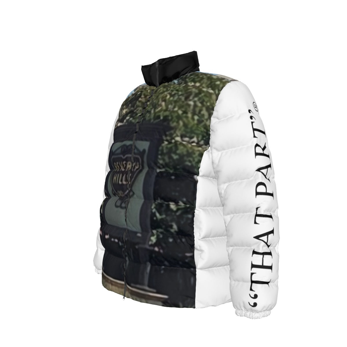 NEW!!! "THAT PART" branded (left sleeve/ S. BEVERLY HILLS Sign front/rear) Unisex Stand collar slim down jacket