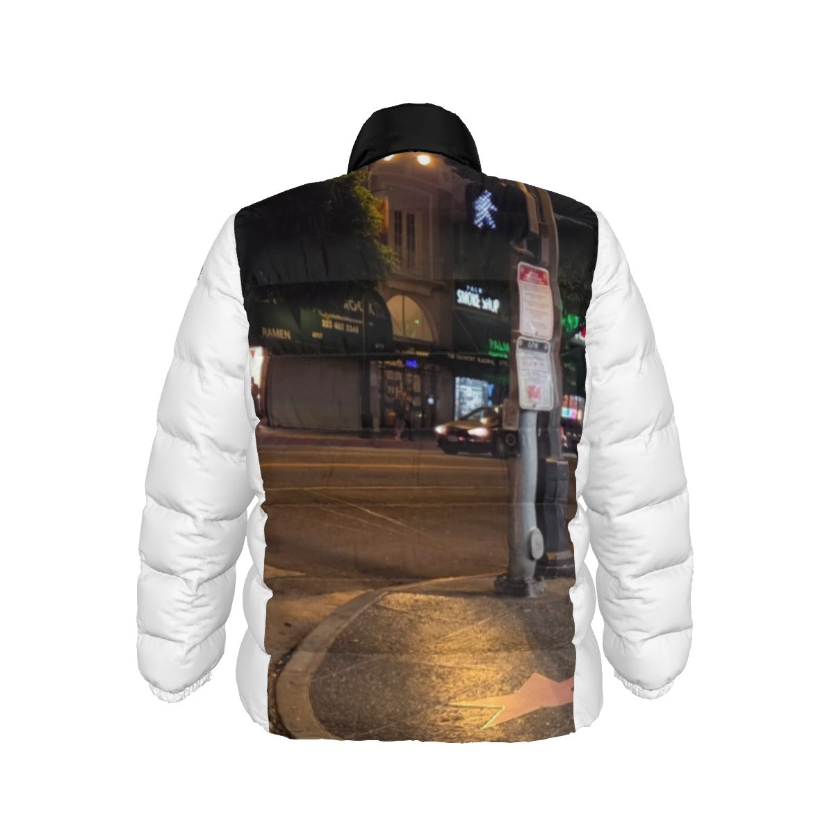 NEW!!! 'THAT PART" branded (left sleeve/ HOLLYWOOD Blvd. Sidewalk at Night front/rear) Unisex Stand collar slim down jacket