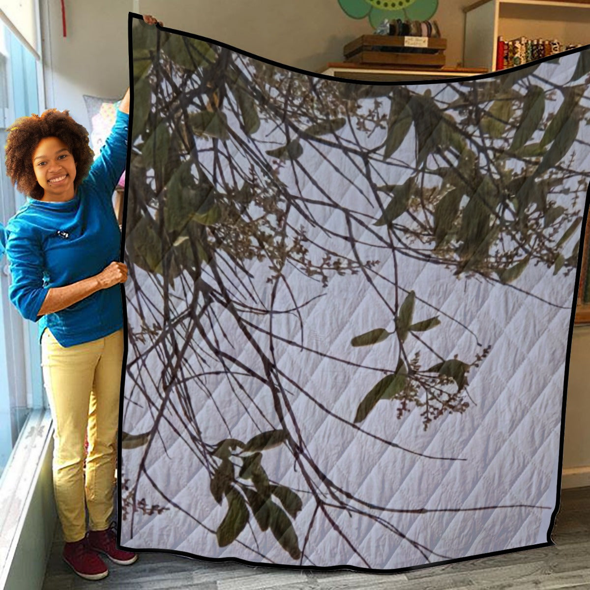 NEW!!! (Lady Face in Trees) Lightweight & Breathable Quilt With Edge-wrapping Strips