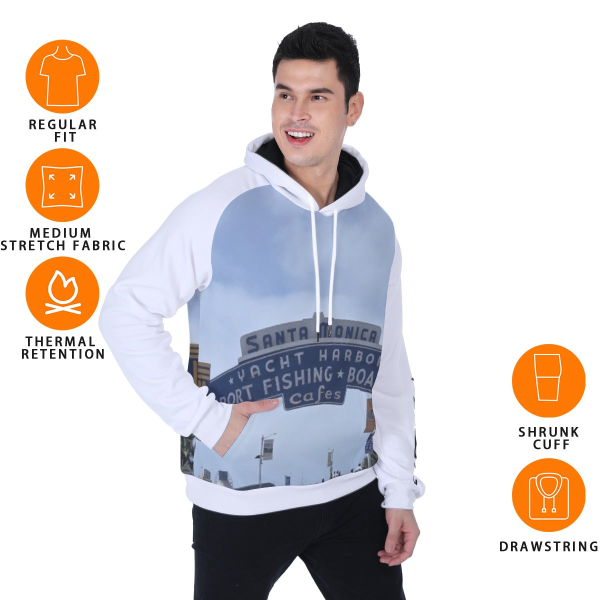 NEW!!! "THAT PART" branded (left sleeve/ Santa Monica Pier Sign front/rear) Men's Heavy Fleece Raglan Hoodie